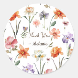 Pegatina Redonda Patrón floral de acuarela moderna