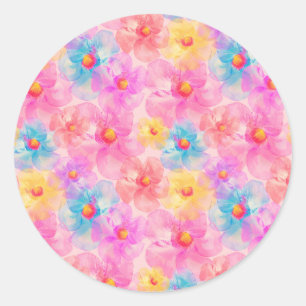Pegatina Redonda Patrón floral de acuarela retro