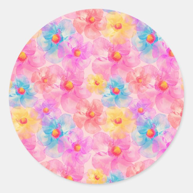 Pegatina Redonda Patrón floral de acuarela retro (Anverso)