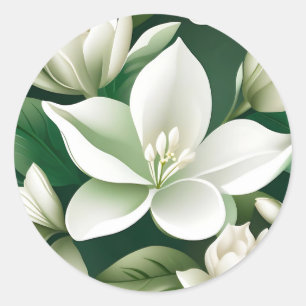 Pegatina Redonda Patrón floral de Gardenia inagotable