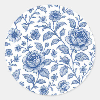 Pegatina Redonda Patrón floral de Rosas azules reales