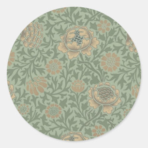 Pegatina Redonda Patrón floral de William Morris Grafton en verde s