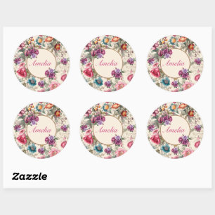 Pegatina Redonda Patrón floral inspirado en la cosecha