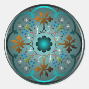 Pegatina Redonda Patrón floral medieval