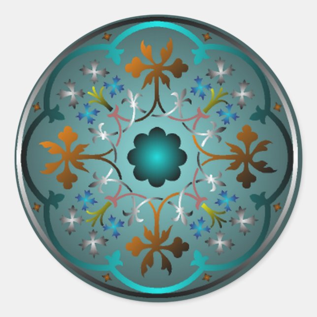 Pegatina Redonda Patrón floral medieval (Anverso)