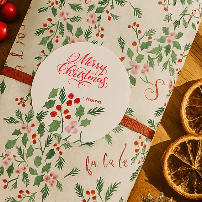 Pegatina Redonda Patrón Floral Navideño Rojo y Verde Moderno (Subido por el creador)