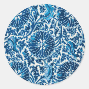 Pegatina Redonda Patrón floral ornamental azul vintage
