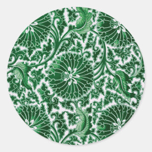 Pegatina Redonda Patrón floral ornamental verde vintage