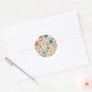Pegatina Redonda Patrón floral pintado a mano – Botánica colorida