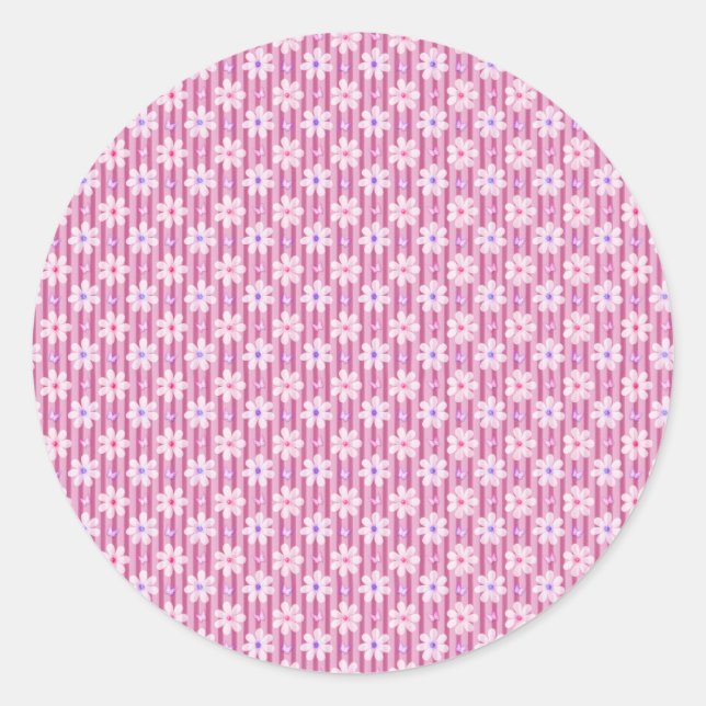 Pegatina Redonda Patrón floral rosado de bonito (Anverso)