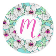 Patrón floral trópico rosa y blanco Hibiscus