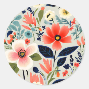Pegatina Redonda Patrón floral vintage con colores negrita