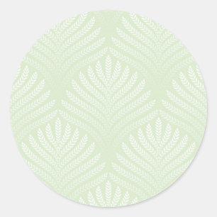 Pegatina Redonda Patrón follaje clásico en blanco y verde