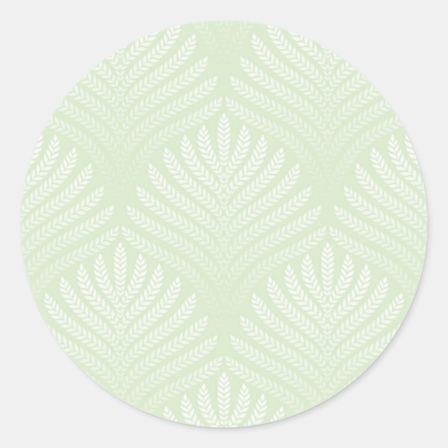 Pegatina Redonda Patrón follaje clásico en blanco y verde (Anverso)