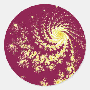 Pegatina Redonda Patrón fractal de Mandelbrot de Swirling rojo