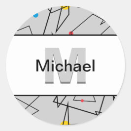 Pegatina Redonda Patrón geométrico angular retro monogramado