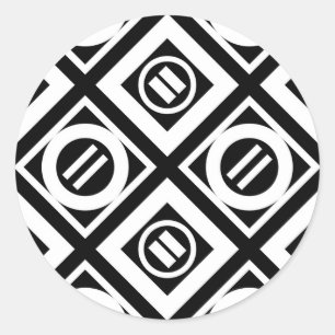 Pegatina Redonda Patrón geométrico blanco igual de Rótulo en negro