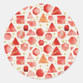 Pegatina Redonda Patrón geométrico de acuarela de color rojo oscuro
