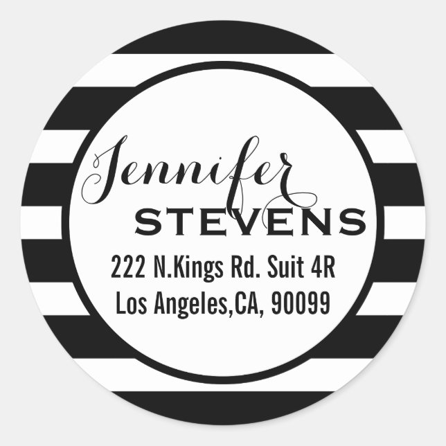 Pegatina Redonda Patrón geométrico de franjas negras (Anverso)
