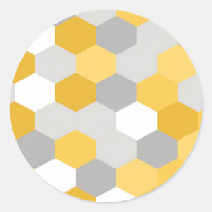 Pegatina Redonda Patrón geométrico de hexágono gris amarillo