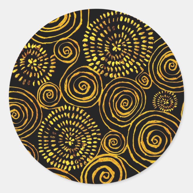 Pegatina Redonda Patrón geométrico de oro y negro abstracto moderno (Anverso)