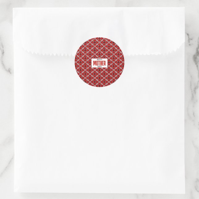 Pegatina Redonda Patrón geométrico de píxeles rojo, negro y blanco (Bolso)