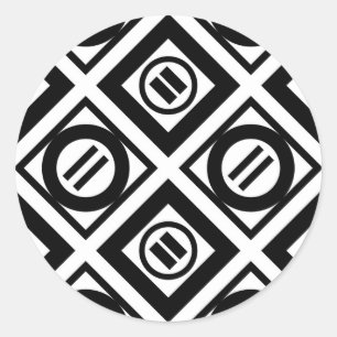 Pegatina Redonda Patrón geométrico negro igual a Rótulo en blanco