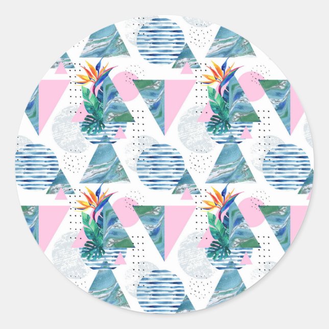 Pegatina Redonda Patrón geométrico tropical (Anverso)