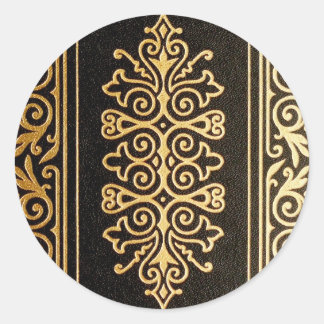 Pegatina Redonda Patrón Grabado en relieve de oro de cuero negro