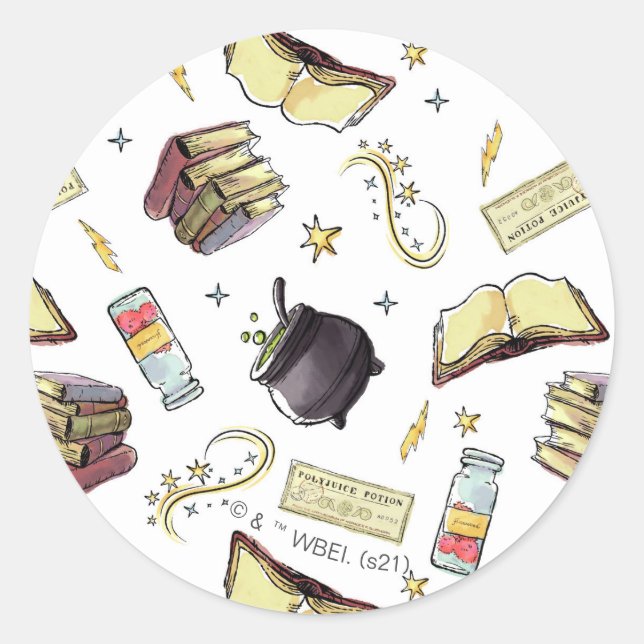 Pegatina Redonda Patrón HARRY POTTER™ Spelts & Books (Anverso)