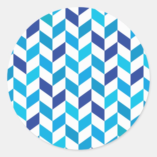 Pegatina Redonda Patrón Herringbone Azul simple (Anverso)