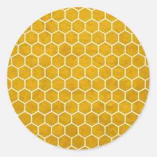Pegatina Redonda Patrón hexagonal exagerado amarillo