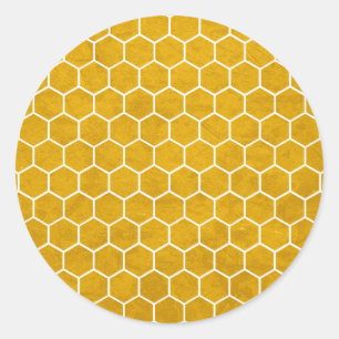 Pegatina Redonda Patrón hexagonal exagerado amarillo