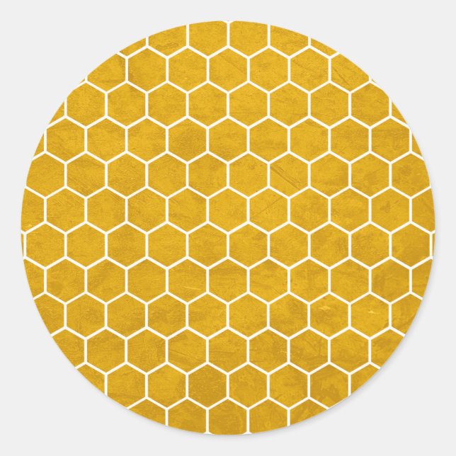 Pegatina Redonda Patrón hexagonal exagerado amarillo (Anverso)