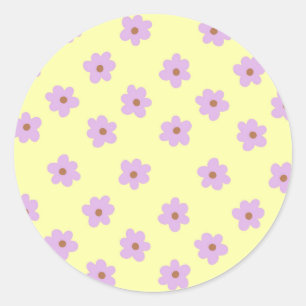 Pegatina Redonda Patrón Hippie Retro Flor Morada Amarilla Y2K