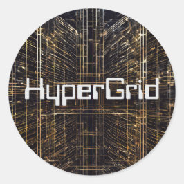 Pegatina Redonda Patrón HyperGrid inspirado en IA