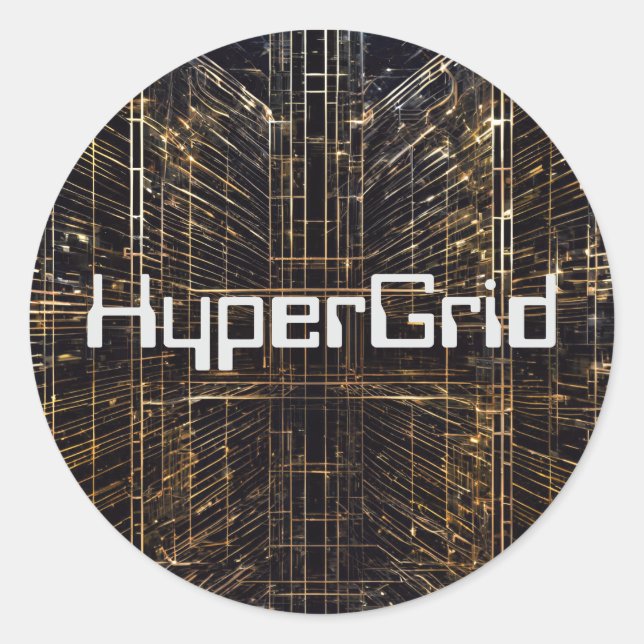 Pegatina Redonda Patrón HyperGrid inspirado en IA (Anverso)