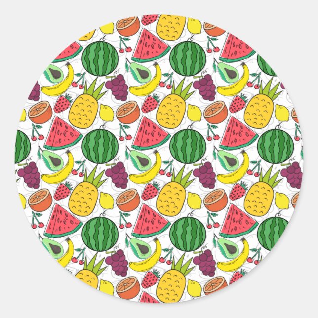 Pegatina Redonda Patrón ininterrumpido de frutas | Patrón de superf (Anverso)