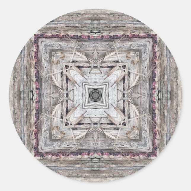 Pegatina Redonda Patrón inspirado en azteca rosada de bonito (Anverso)