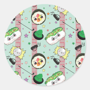 Pegatina Redonda Patrón japonés de sushi amante del golf