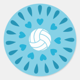 Pegatina Redonda Patrón Kaleidoscope de bolas de voleibol azul