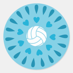 Pegatina Redonda Patrón Kaleidoscope de bolas de voleibol azul