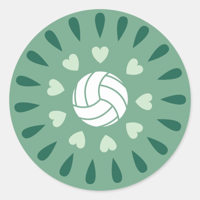 Pegatina Redonda Patrón Kaleidoscope de Volleyball Verde (Anverso)