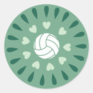 Pegatina Redonda Patrón Kaleidoscope de Volleyball Verde
