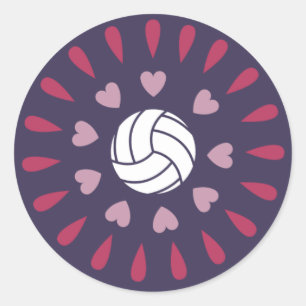 Pegatina Redonda Patrón Kaleidoscopio de bolas de voleibol rosa y p