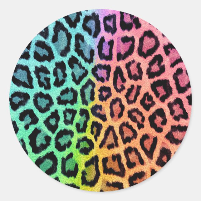 Pegatina Redonda Patrón Leopardo colorido de moda (Anverso)