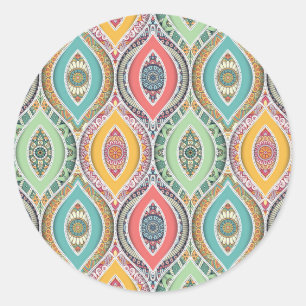 Pegatina Redonda Patrón Mandala colorido marroquí