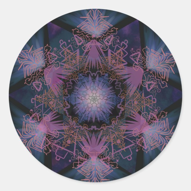 Pegatina Redonda Patrón Merkabah Mandala (Anverso)