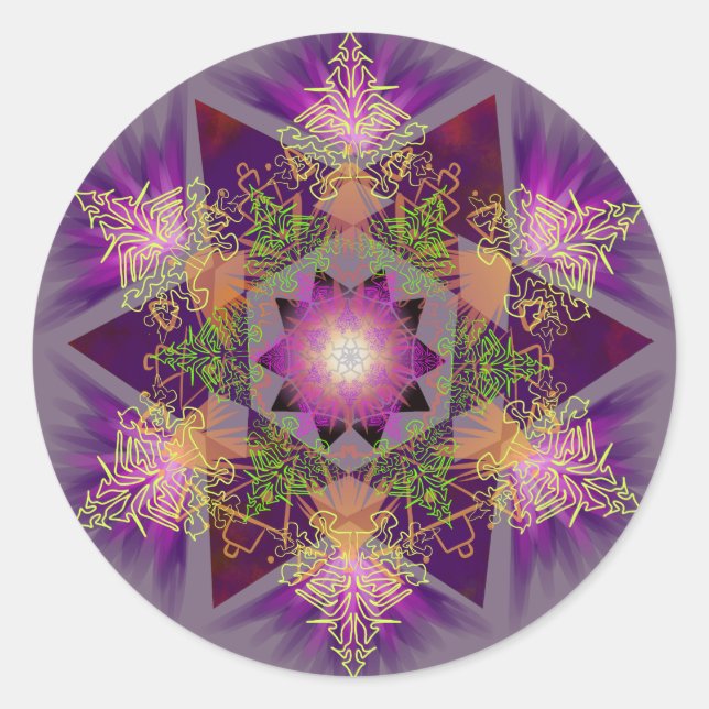 Pegatina Redonda Patrón Merkabah Mandala (Anverso)
