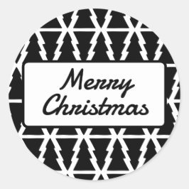 Pegatina Redonda Patrón minimalista de árbol de Navidad blanco y ne